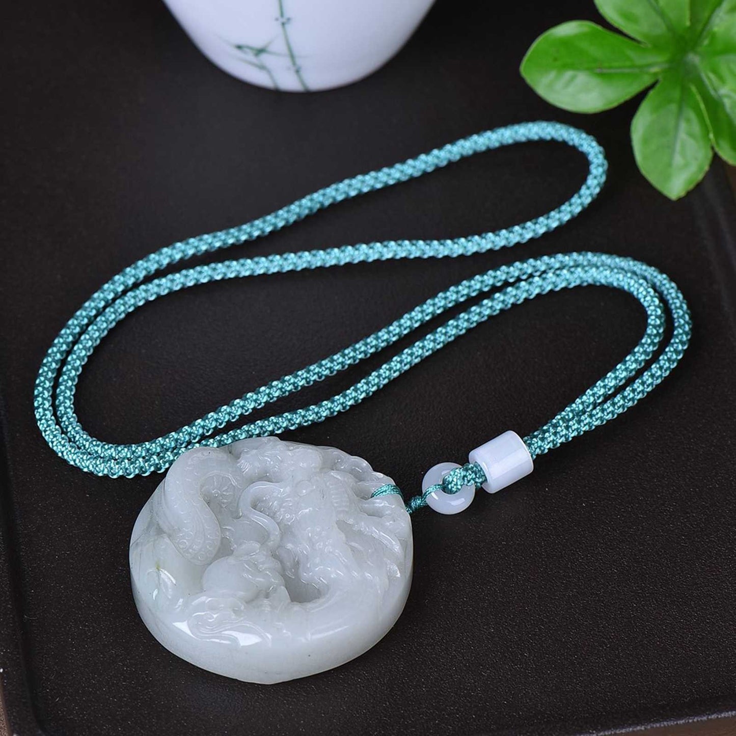Chinese Natural Jade Jadeite Hand-carved Exquisite Dragon Statue Pendant 9022