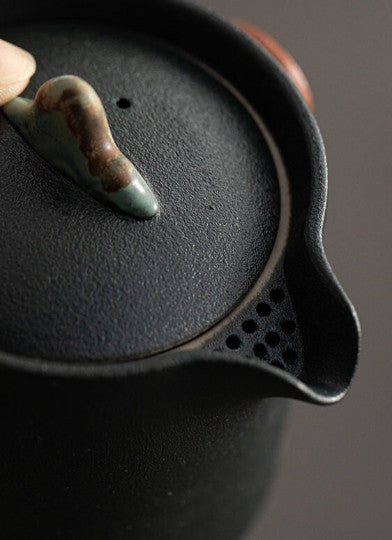Ceramic Teapot with 2 Cups Handpainted Mountain Portable Travel Tea Set with Bag