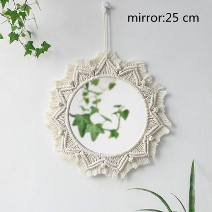 Wall Mirrors Macrame Boho Handmade Round Aesthetic Home Decor Glass Cotton 25cm