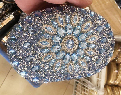 Wedding Silver Floral Crystal Clutch Bag Wallet Purse Handbags Nylon Hasp Women