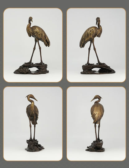 Brass Standing Crane Figurine Statue Office Art Sculpture Home Decor