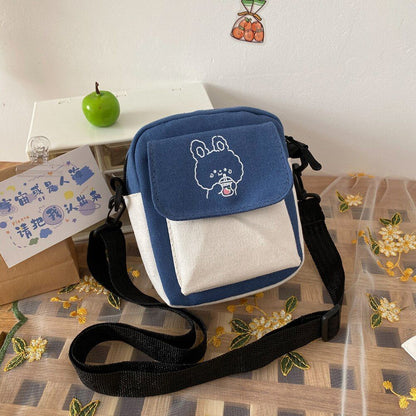 Contrast Color Canvas Crossbody Shoulder Messenger Bag Casual Handbag Flap Purse