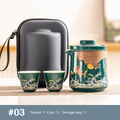 Outdoor Office Camping Tea Ceramic Set Porcelain Chinese Gongfu Tea Cup Set