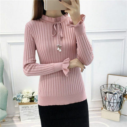 Women Sweater Knitted Long Sleeve Knitwear Elastic Basic Korean Style Pullover