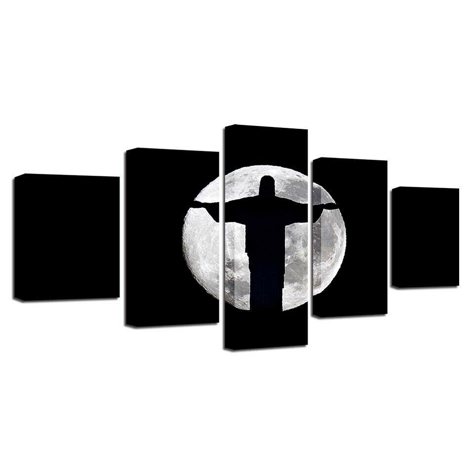 Jesus Christ God Moon Shadow Canvas Prints Painting Wall Art Home Decor 5PCS