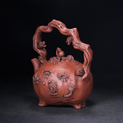 Chinese Yixing Zisha Clay Handmade Exquisite Teapot （九龙提梁 底款：裴石民）