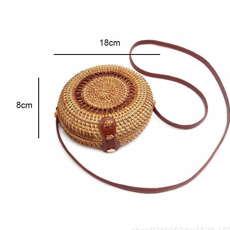 Straw Bag Round Woven Handmade Summer Polyester Crossbody Shoulder Bag Polyester