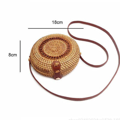 Straw Bag Round Woven Handmade Summer Polyester Crossbody Shoulder Bag Polyester