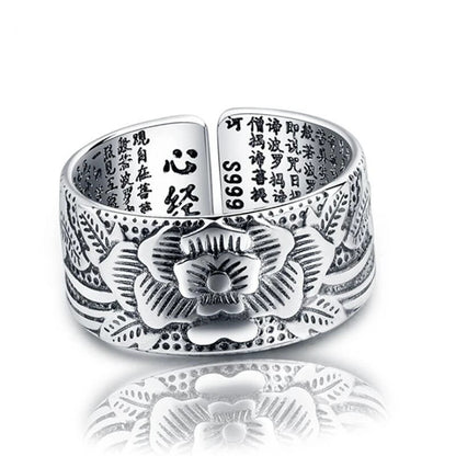 Sterling Silver Jewelry Open Ring, Vintage Amulet Sutra Adjustable -