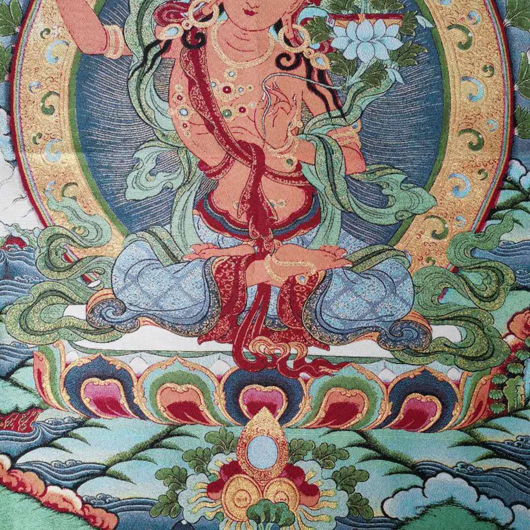 Tibet Buddhism Decor Silk Inwrought wisdom Manjushri Kwan-yin Thangka Mural