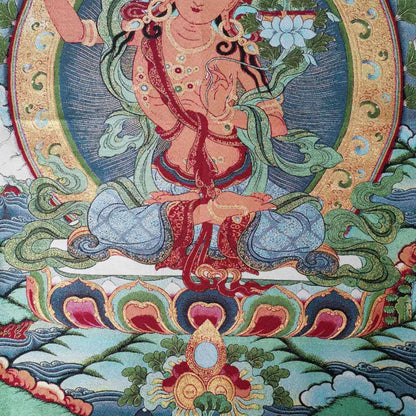 Tibet Buddhism Decor Silk Inwrought wisdom Manjushri Kwan-yin Thangka Mural