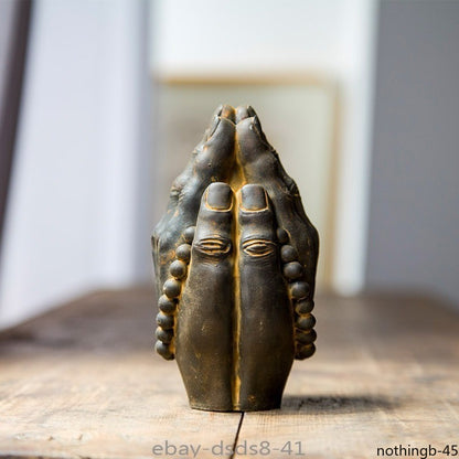 Pristine Iron Cast Buddha Hand Statue Amitabha Meditation Zen Altar Sculpture -