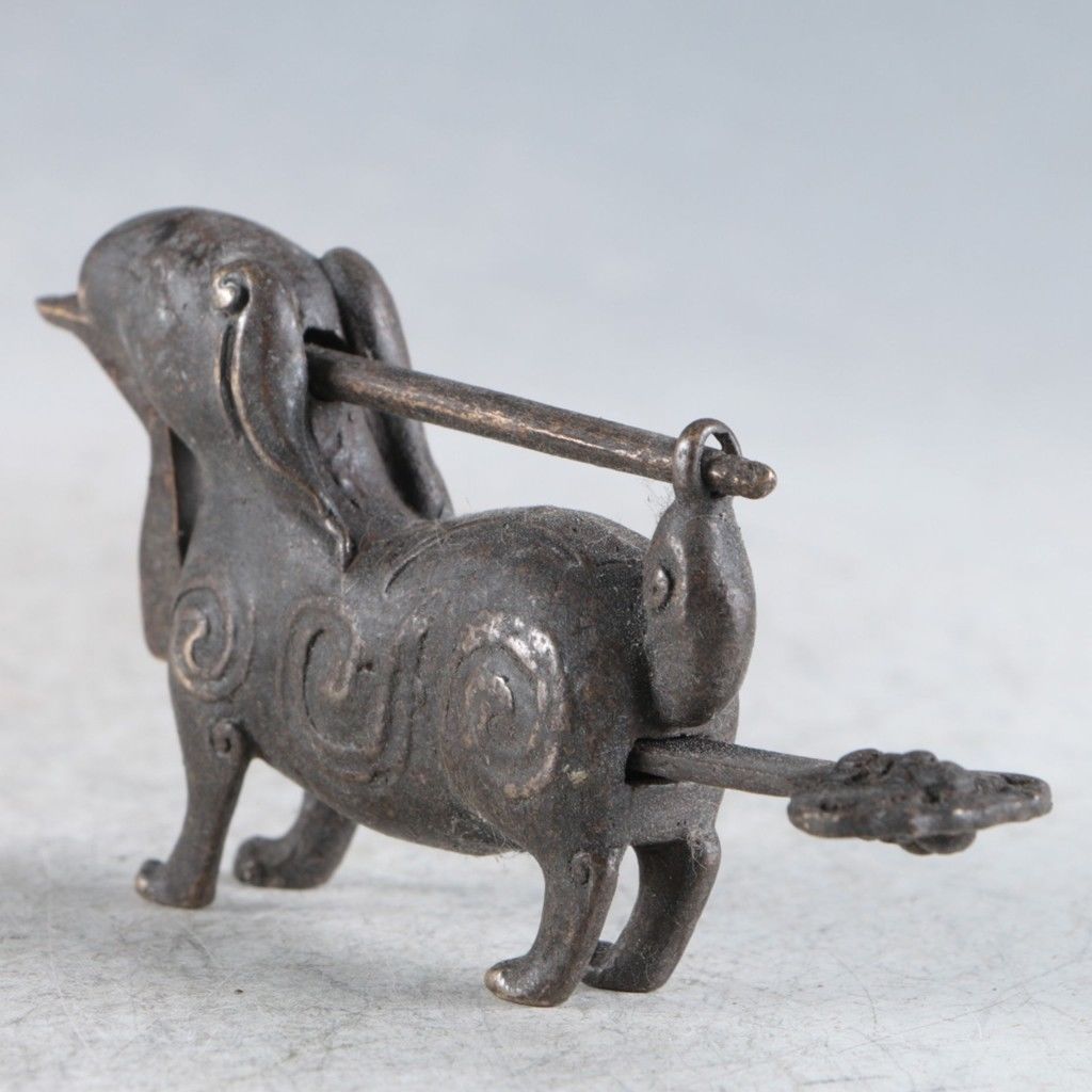 Chinese Old Brass Handmade Rabbit Lock with Keys Rare Collectibles -
