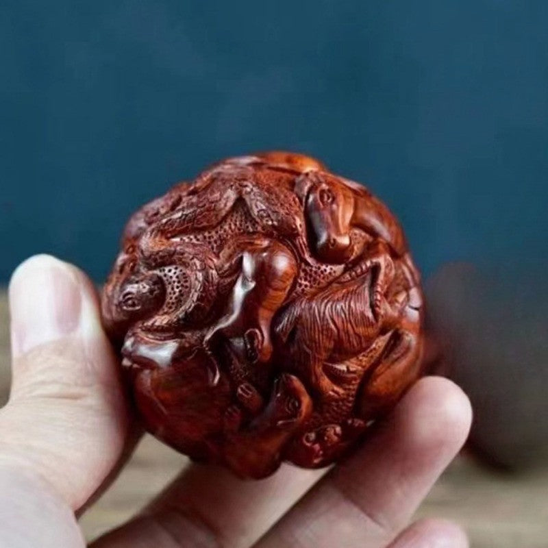 1pc 4.8cm Rosewood Chinese Zodiac Health Ball Massaging Ball Carving Ornaments