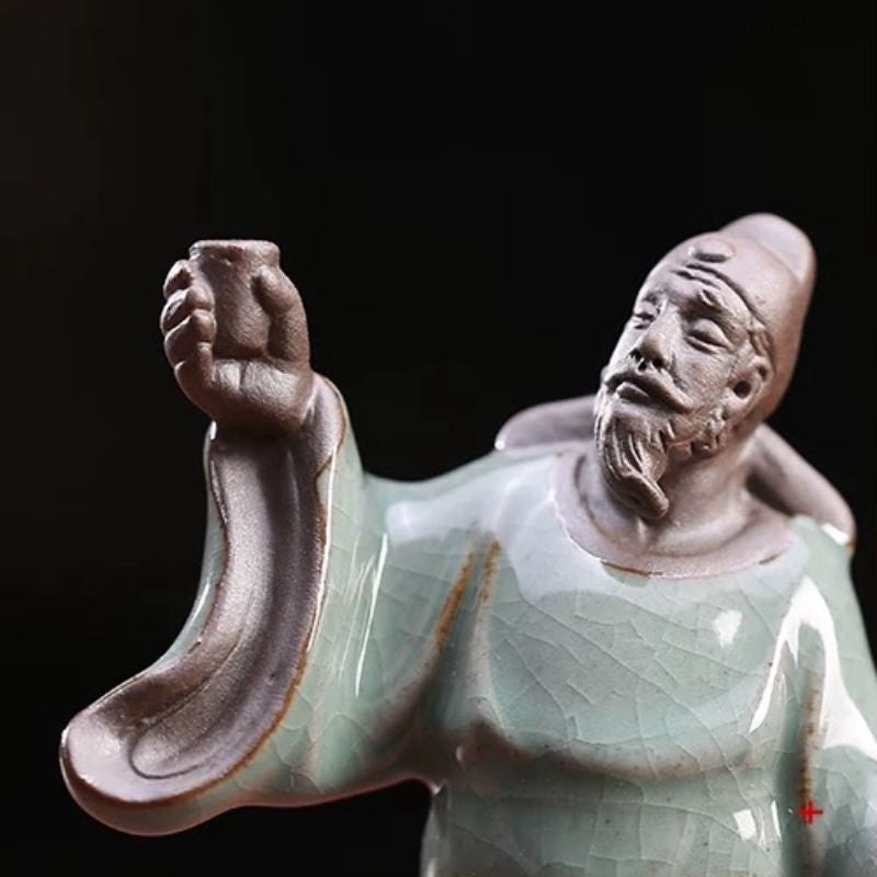 Li Bai Ceramic Ornament Ge Kiln Tea Pet Zen Figure Tea Table Decor