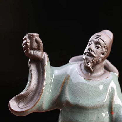 Li Bai Ceramic Ornament Ge Kiln Tea Pet Zen Figure Tea Table Decor