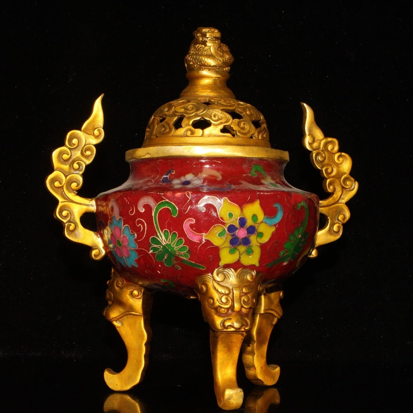 Old China Gold Plating on Brass Cloisonne Three Legs Incense Burner