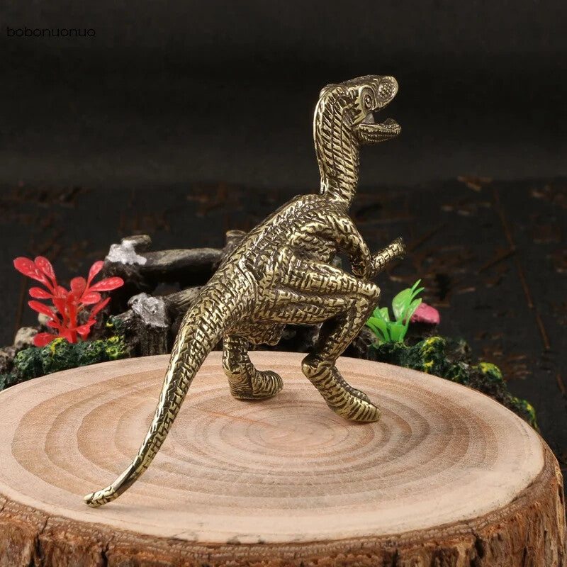 Brass Solid Dinosaur Velociraptor Statue Tea Pet Crafts Animal Miniatures Gifts
