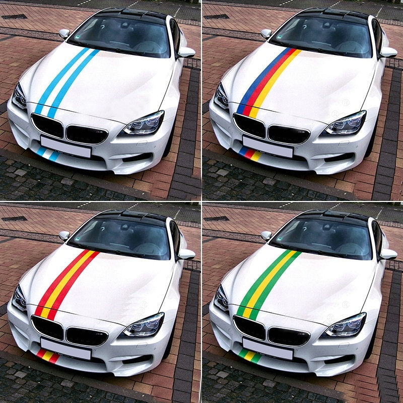 Custom Tricolor Racing Stripe Car Hood Sticker For All Models Vinyl Bonnet Decal
