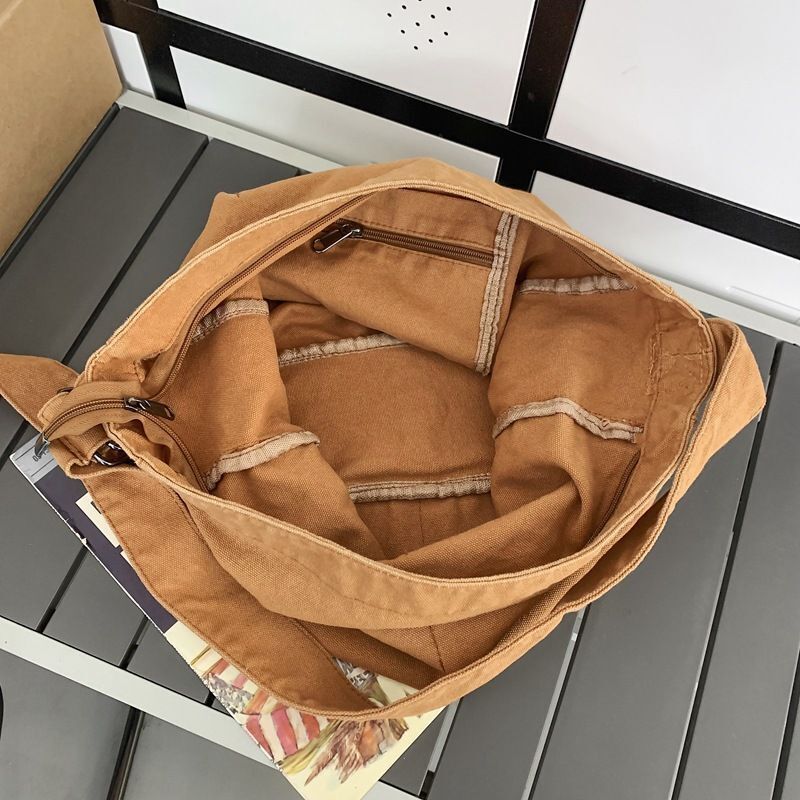 Oversized Canvas Textile Soft Side Bag School Laptop Square Pouch Crossbody Bag