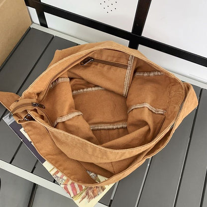 Oversized Canvas Textile Soft Side Bag School Laptop Square Pouch Crossbody Bag