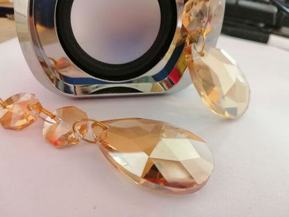 15Pcs 38mm Champagne Teardrop Chandelier Crystal Glass Lamp Prisms w/Golden Ring