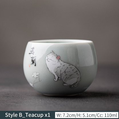 Cute Cat Ceramic Tea Cups Porcelain Kung Fu Tea Cup 110ml