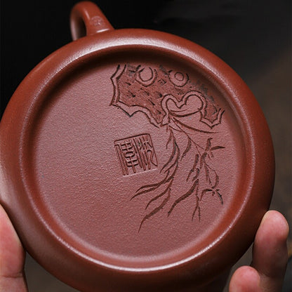 Full Handmade Tea Pot Bamboo Carved Marked Pot Real Yixing Zisha Dahongpao Clay