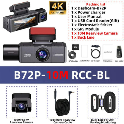 4K 3 Channel Dashcam WiFi GPS Night Vision Car DVR