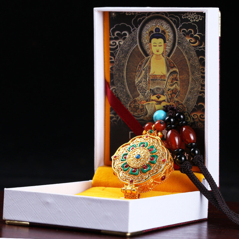 Six Characters Zhenyan Gawu Box Pendant Gilt Pendant Decoration
