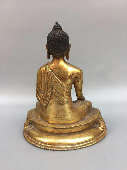 8"Old China Antique Tibetan Buddhism temple Bronze gilt Shakyamuni Buddha statue