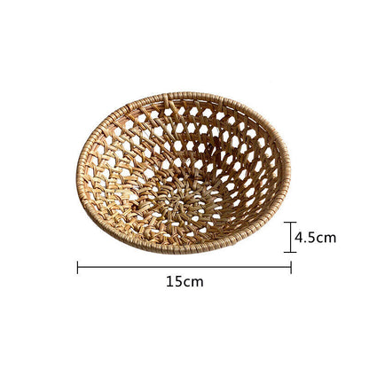 Handwoven Bread Basket Rattan Wicker Storage Tray Tea Drinks Snack Holder NEW