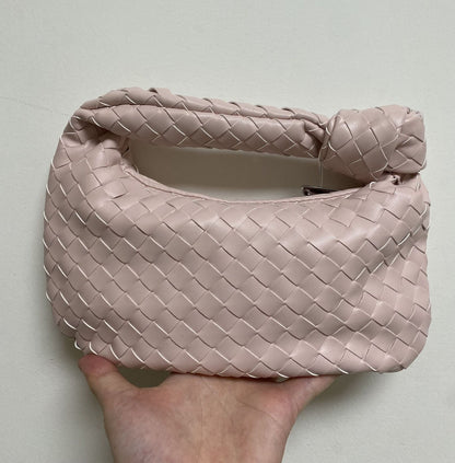 Leather Handbag Mini Shoulder Bag Purse Style Silver Weave Soft Underarm Bags