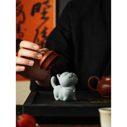 Green Sandstone Cat Tea Pet Ornament 6.2cm Tea Set Tray Decoration Tea Play