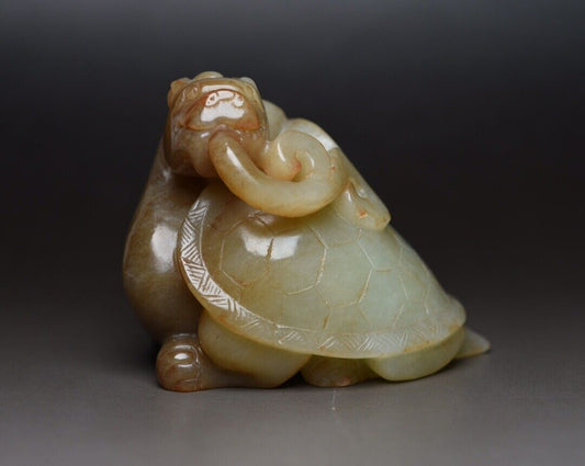 Collection Chinese Natural Hetian Jade Carved Dragon Turtle Statue Figurines Art