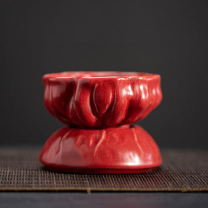 Ceramic Tea Strainer Antique Style Filter Net Holder Lotus Root Design On Sales