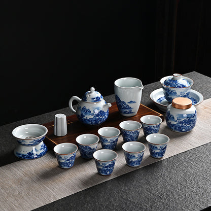 Complete Tea Set True Jingdezhen Blue And White Flower Country Kung Fu Tea Set