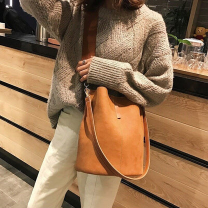 Ladies Bucket PU Shoulder Bag Shoulder Broadband Female Handbag