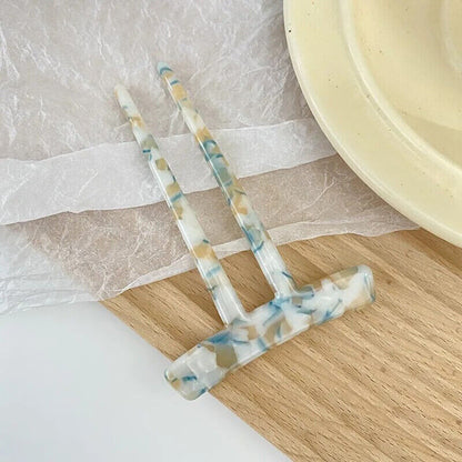 Women Hair Accessories Acetic Acid U-Shaped 2 Teeth Hairpin Fork Clips 9.6x6.6cm