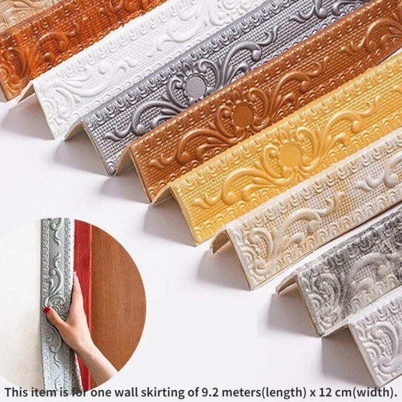 3D Floral Self Adhesive Wall Skirting Border Sticker Line Wallpaper Strip