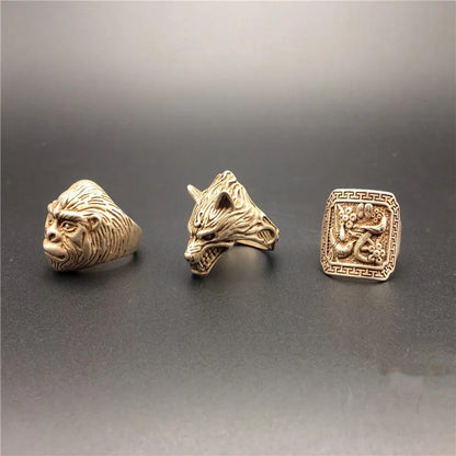 1pc Old Chinese Tibetan Wolf Head Monkey Head Flowers Bird Jewelry Finger Ring