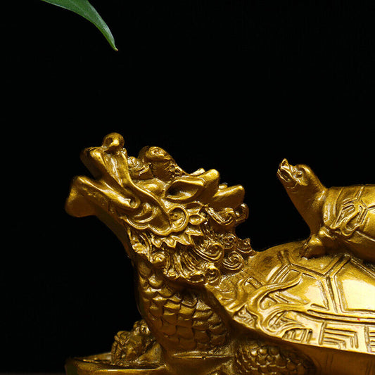 1Pc Gold Feng Shui Dragon Turtle Tortoise Statue Figurine Coin Money Wealth Luck