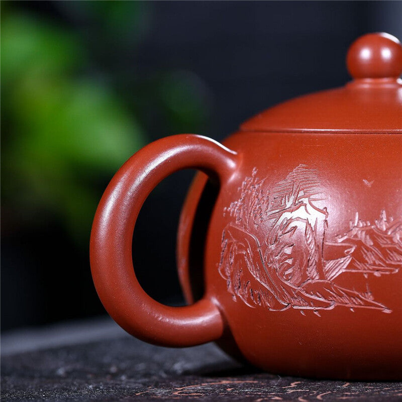 230ml Dahongpao Clay Real Yixing Zisha Handmade Tea Pot Marked Mountain Carved