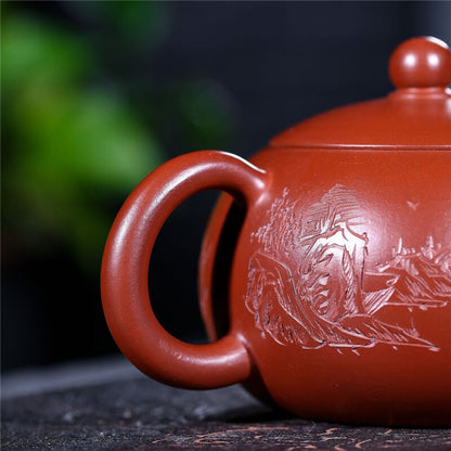 230ml Dahongpao Clay Real Yixing Zisha Handmade Tea Pot Marked Mountain Carved