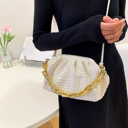 Fashion Handbag Thick Chain Crossbody Bag Striped Shoulder Small Purse 22*16*8CM