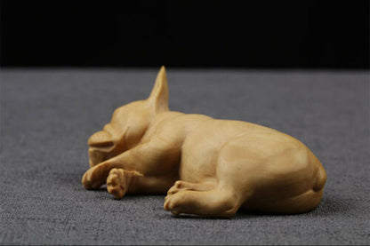 7*5*3 CM Boxwood Figurine Carving Lovely Sleeping French Bulldog dog table decor