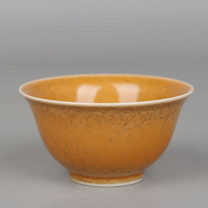 3.3" Collection Chineses Qing Porcelain Fambe Yellow Glaze Small Cup