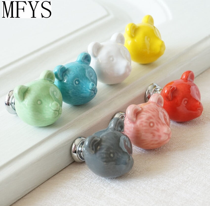 Ceramic Bear Knobs Drawer Knobs Colorful Knobs for Children Dresser Cabinet Knob