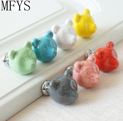 Ceramic Bear Knobs Drawer Knobs Colorful Knobs for Children Dresser Cabinet Knob