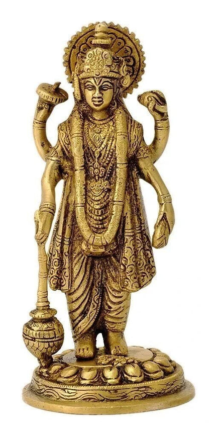 Hindu God Lord Brass Vishnu Narayan Holding Club Idol for Home Decor Figurine